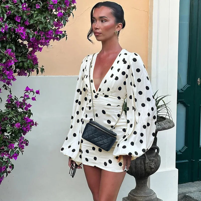 Polka Dot Puff Sleeve Mini Dress | Chic Retro City Edit