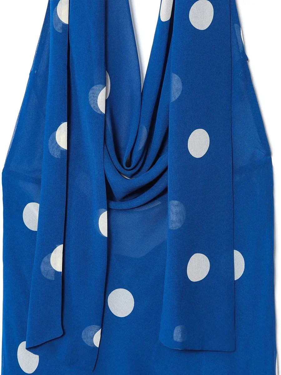 Blue Polka Dot Halter Maxi Dress | Vintage Summer Waterfront Edit
