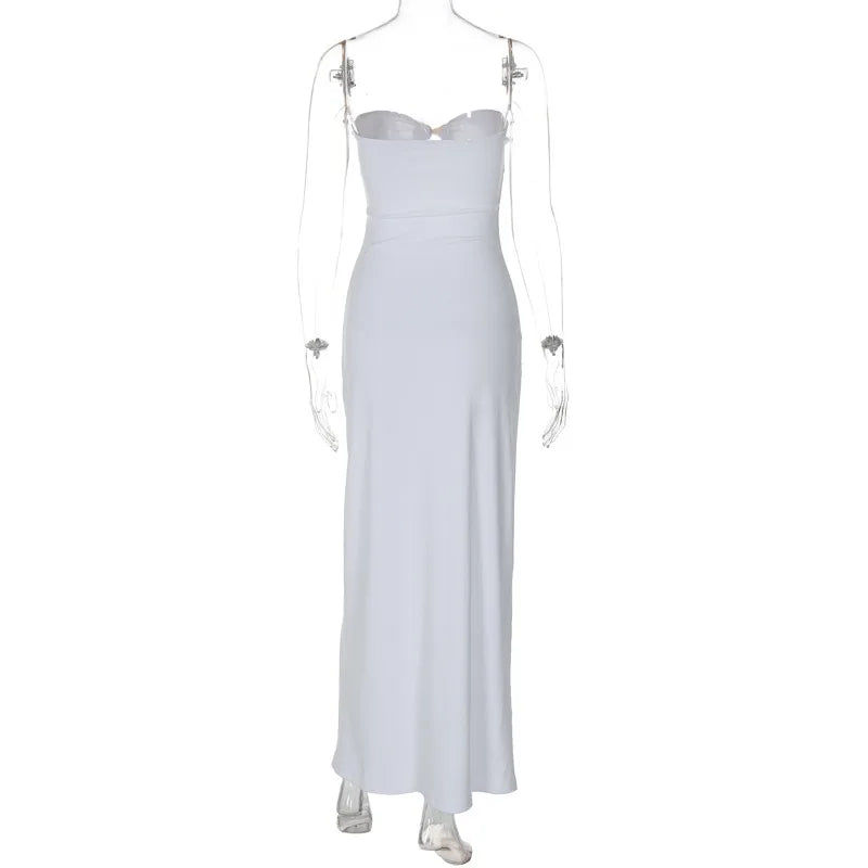 Metal Button Strapless Cut Out Long Dress