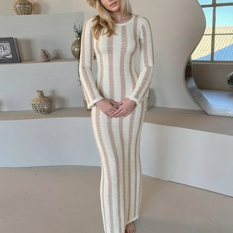 Hollow Out Backless Long Sleeve Knit Dress