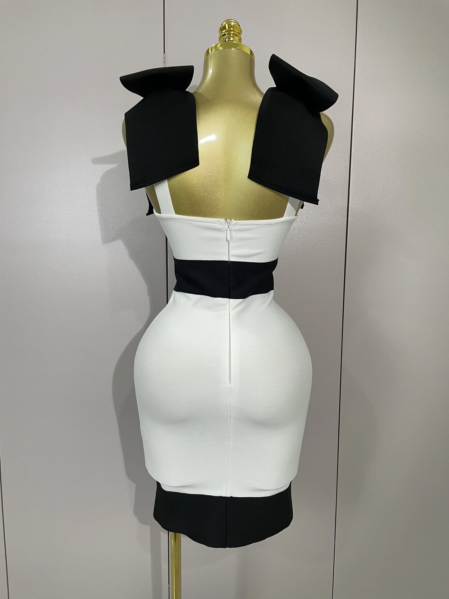 Black & White Bow Tie Bodycon Mini Dress