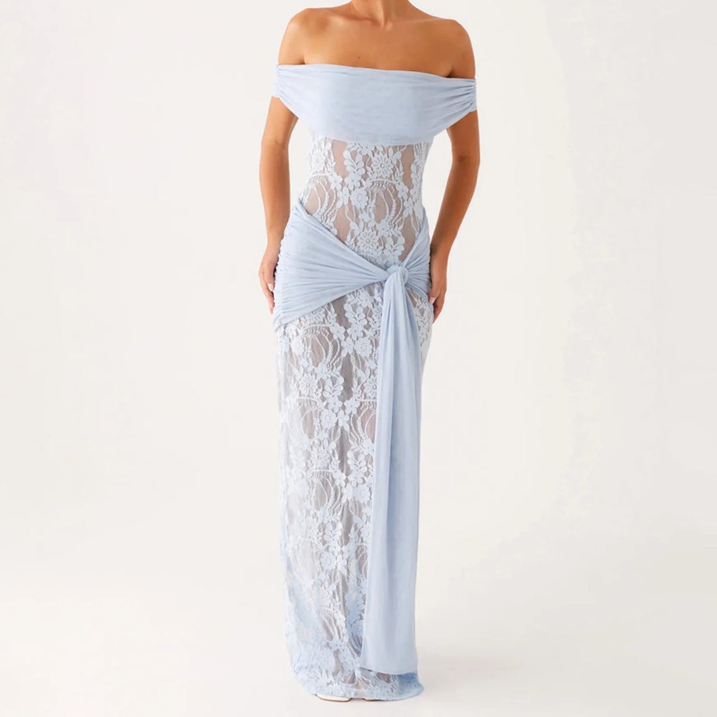 Elegant Off-Shoulder Lace Patchwork Bodycon Long Dress
