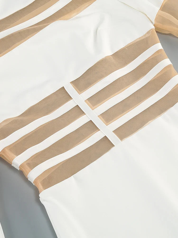 Black White Red Mesh Patchwork Dress | O Neck Long Sleeve