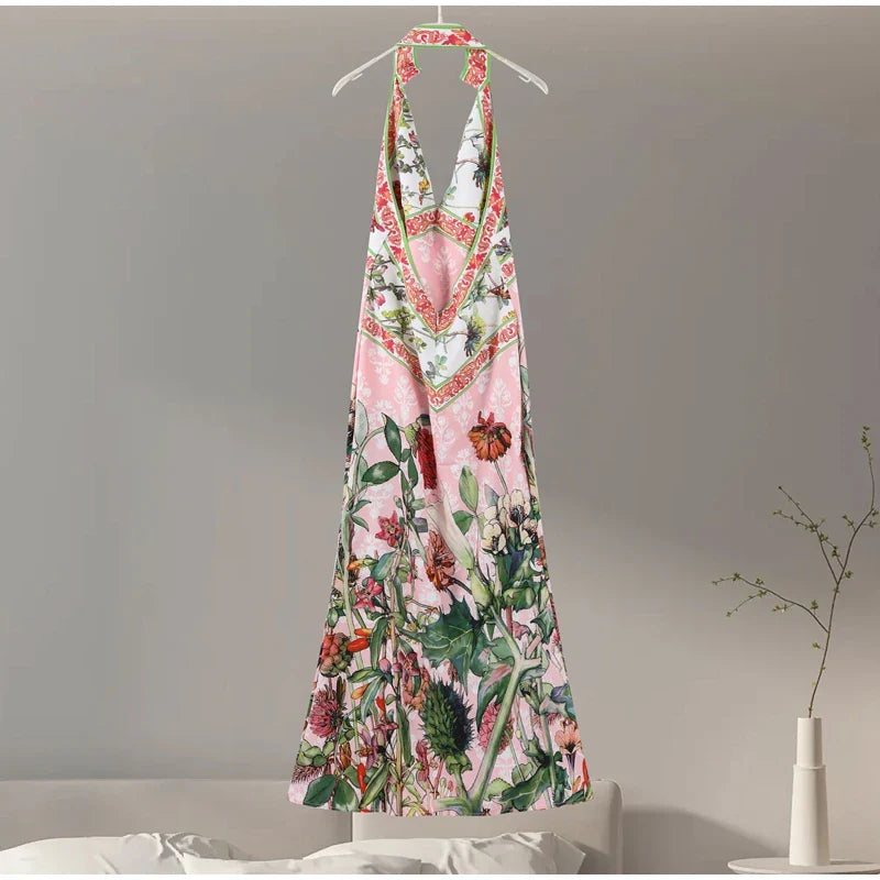 Floral Halter Backless Maxi Dress | Breezy Garden Party Style