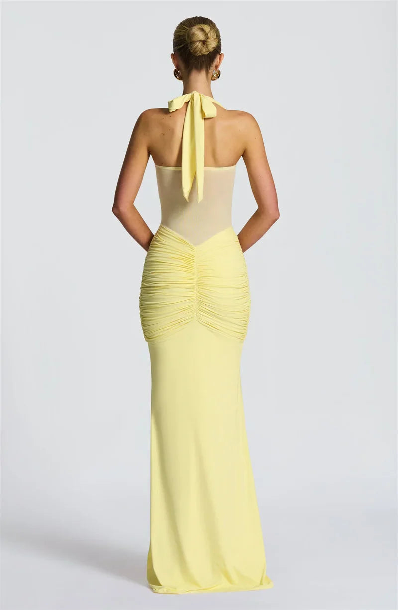 Halter Maxi Dress | Ruched Backless Club Gown