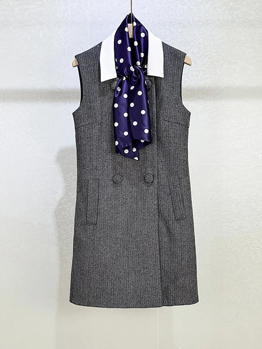 Slim fit grey woven dress with clean sleeveless cut