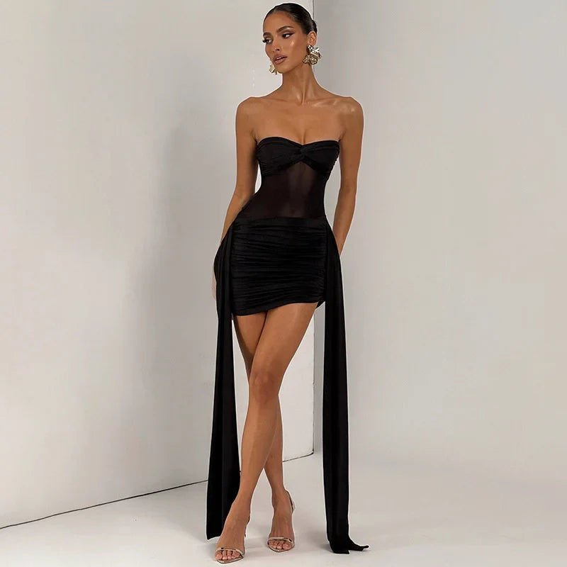 Strapless Mini Dress | High Slit Ruched Clubwear