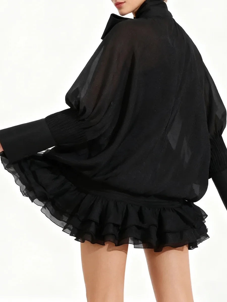 Black Long Sleeve Bowknot Mini Dress