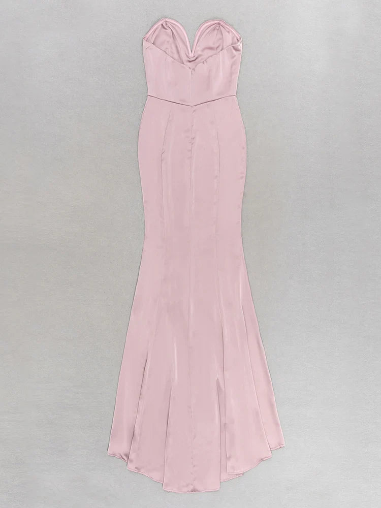 Pink Strapless Backless Mermaid Dress | Belted Maxi Gown