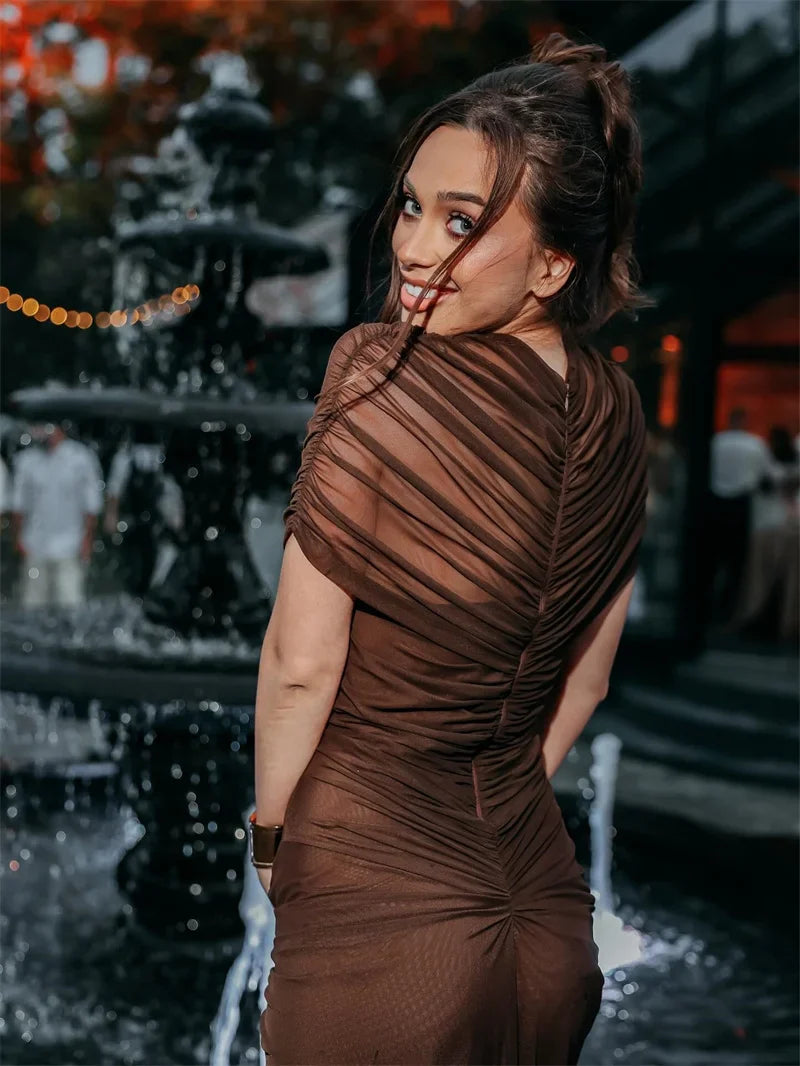 Hollow Out Ruched Mini Dress | Short Sleeve Bodycon Party Dress