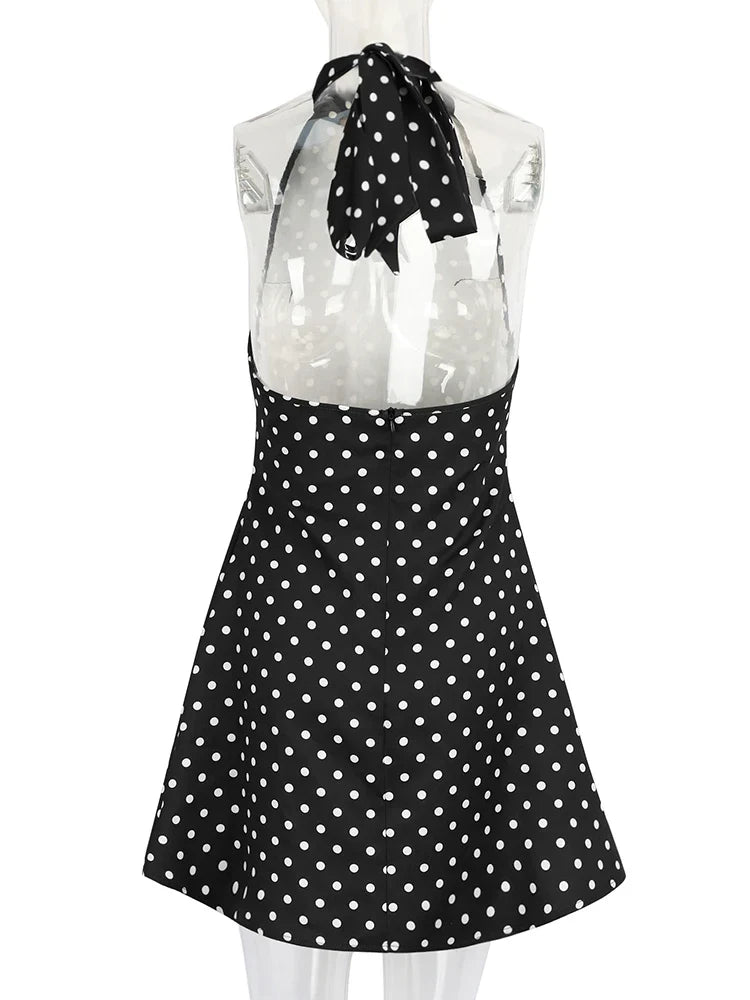 Polka Dot Halter Mini Dress | Elegant Backless Summer Style