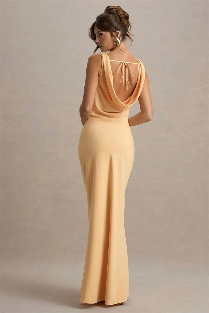 Light Blue Cowl Neck Gown | Sleek Floor-Length Evening Dress