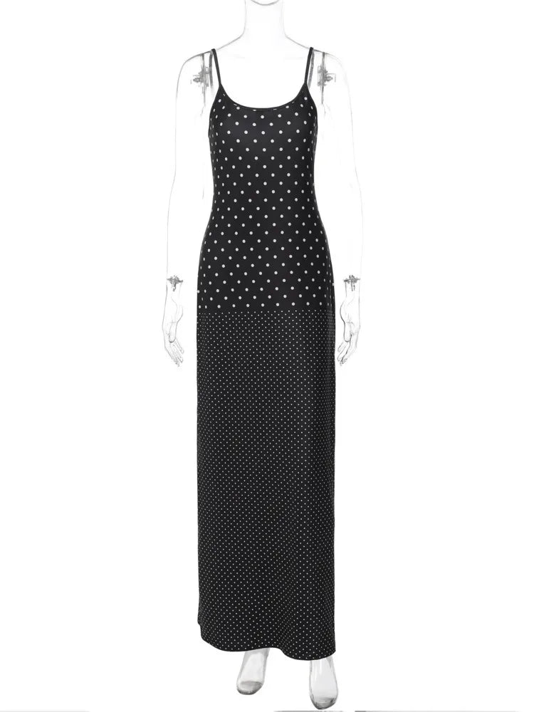 Spaghetti Strap Polka-Dot Slip Maxi Dress