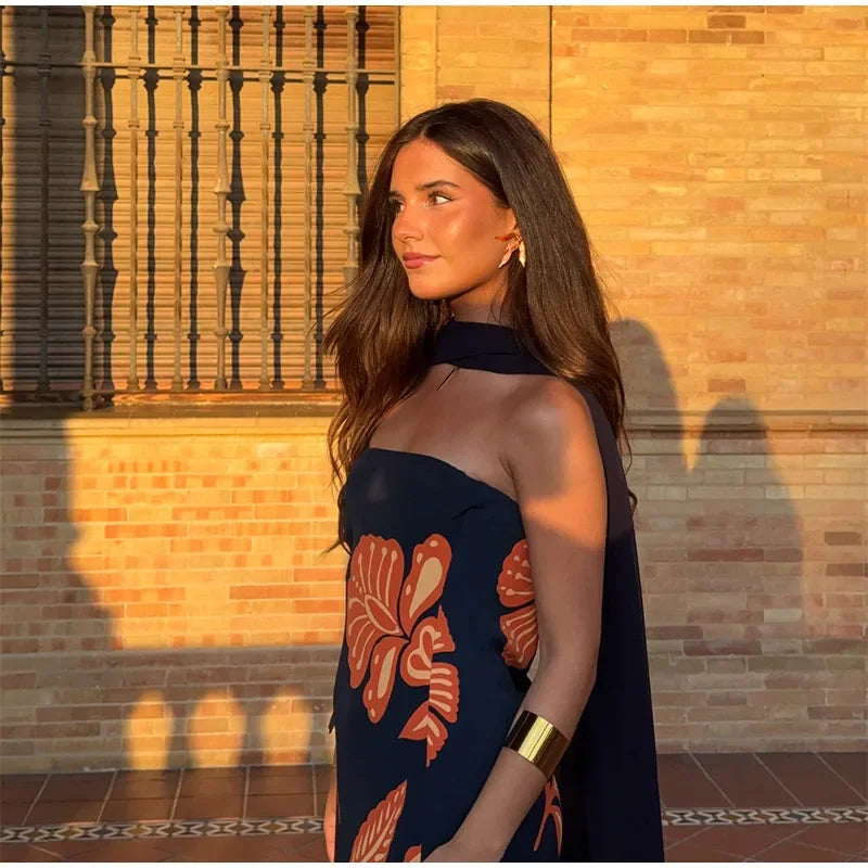 Elegant Floral Strapless Dress - Long Tube Slim Robe