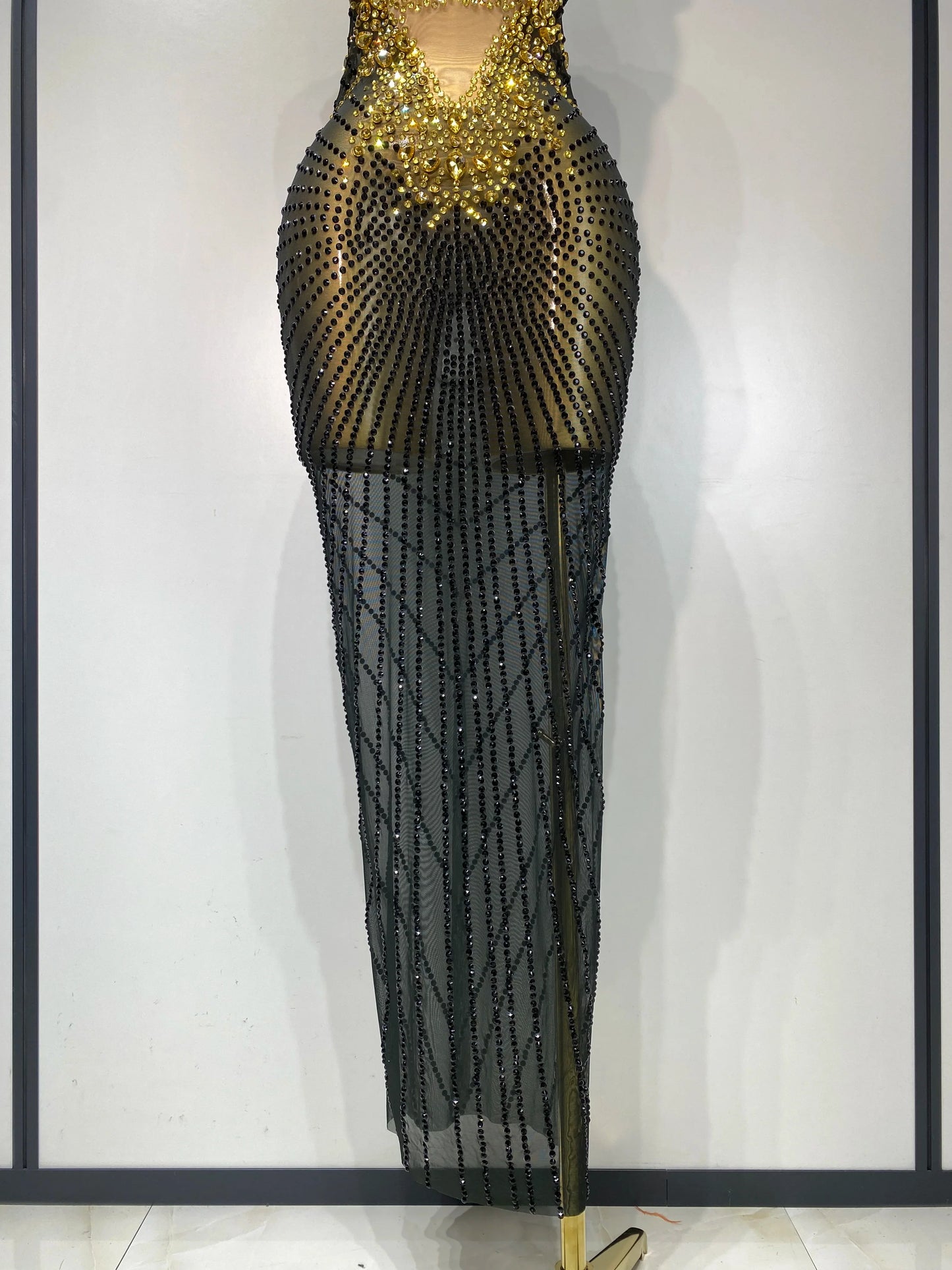 Black & Green Sparkly Rhinestone Mesh Bodycon Dress