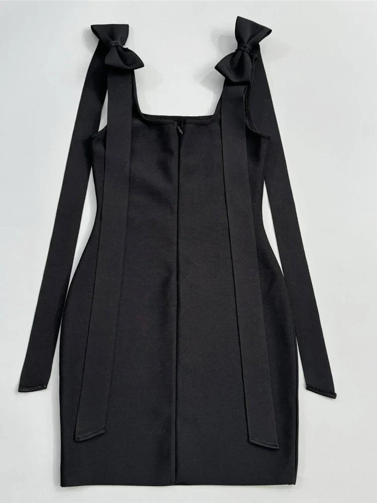 Black Rhinestone Bow Bandage Dress | Sleeveless Mini Gown