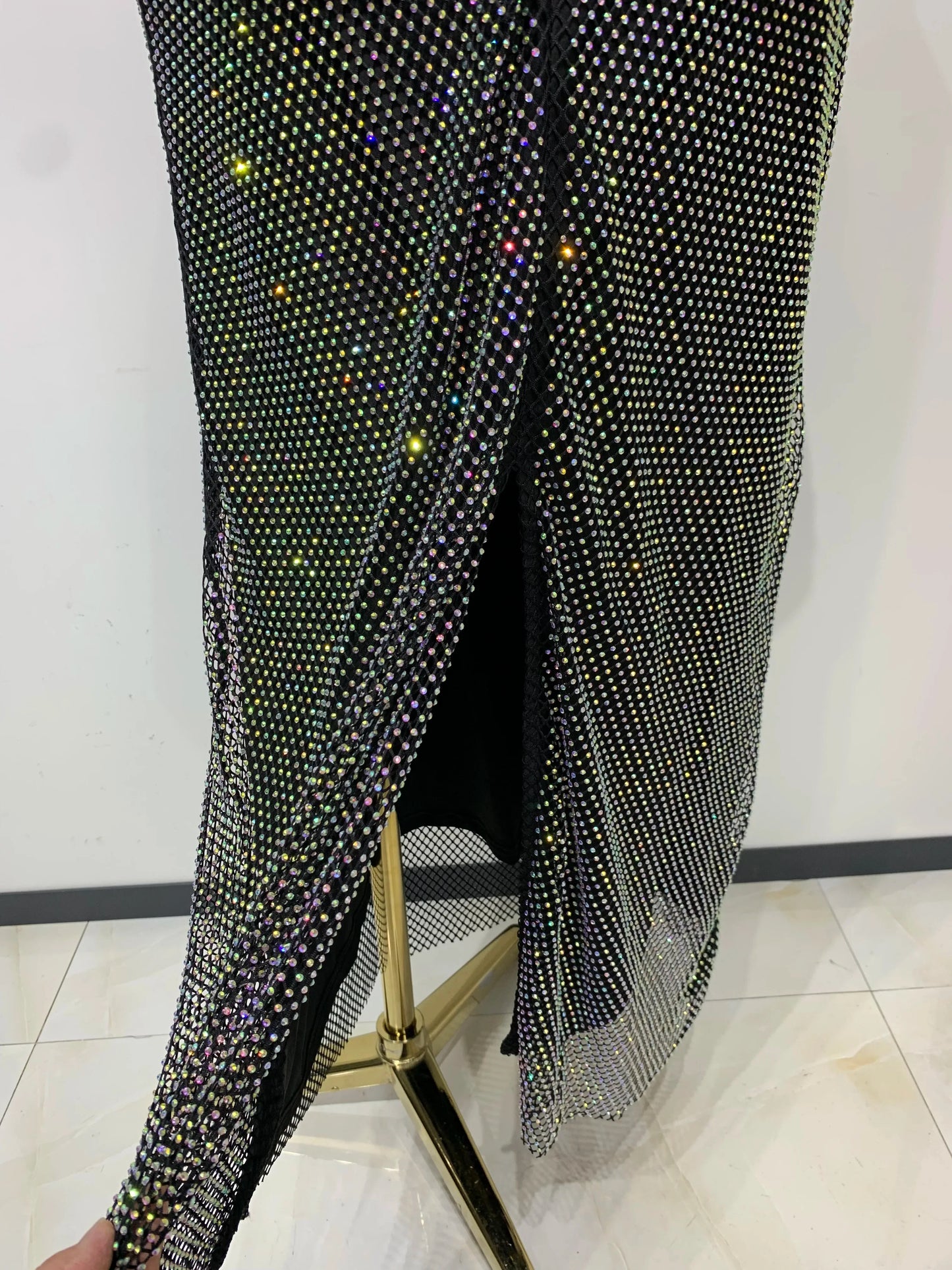 Black Rhinestone Corset Top & Sequin Skirt Set