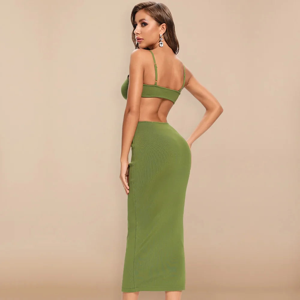 Green Cut Out Bralette Maxi Dress | Sleek Summer Occasionwear