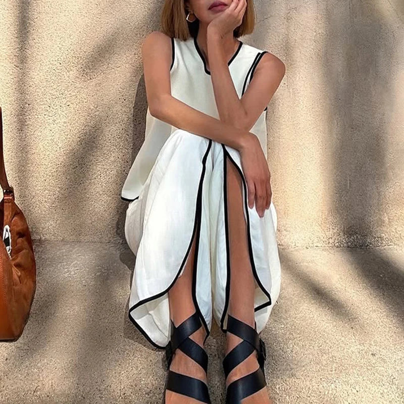 White Contrast Vest & Wide-Leg Trouser Set | Effortless Modern Outfit