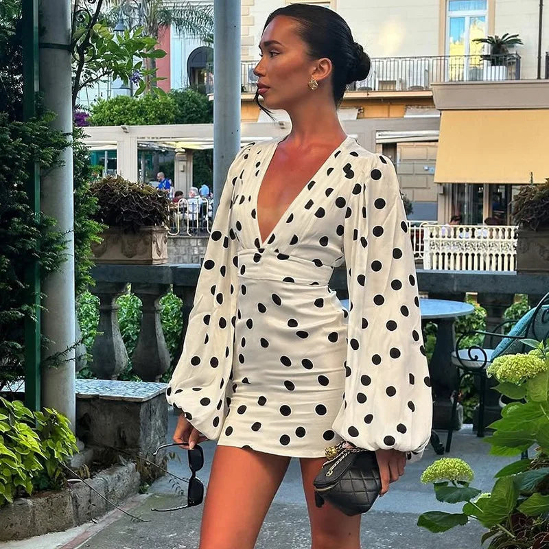 Polka Dot Puff Sleeve Mini Dress | Chic Retro City Edit