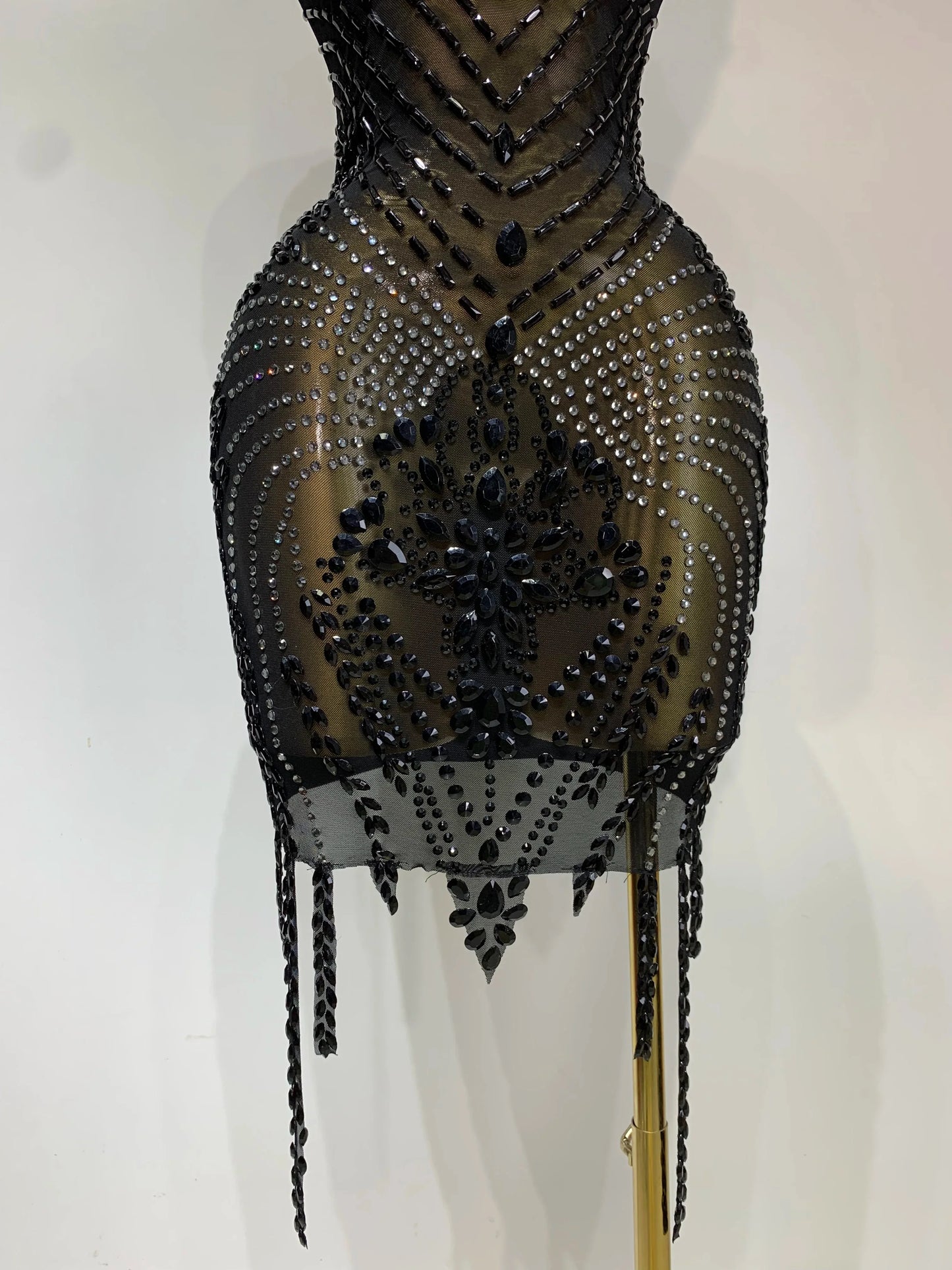 Black & Red Sparkly Rhinestone Mesh Bodycon Dress