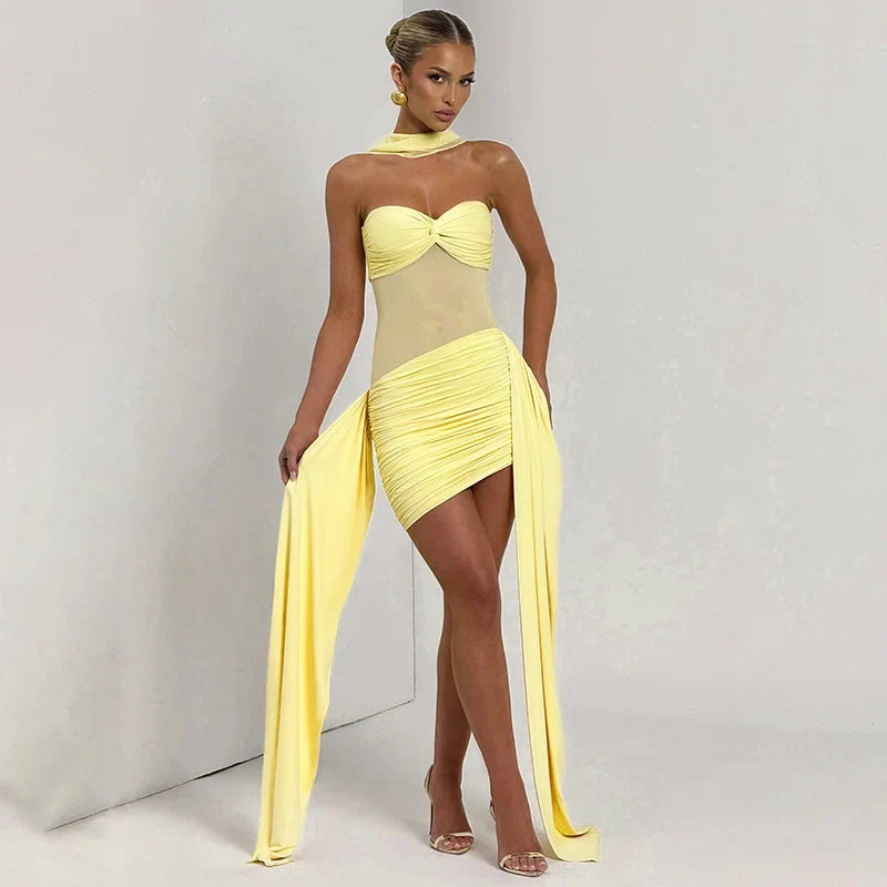 Strapless Mini Dress | High Slit Ruched Clubwear
