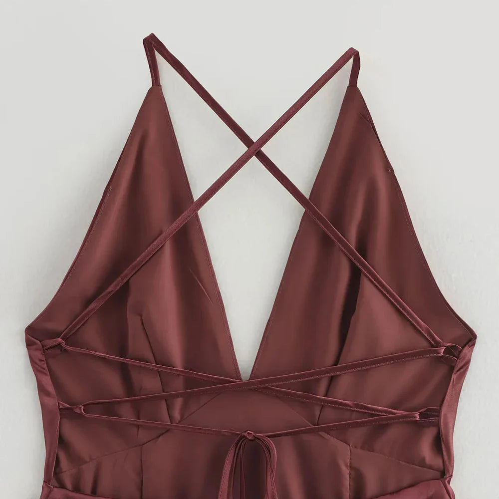 Burgundy Tiered Ruffle Maxi Dress | Deep V Sleeveless Party & Evening Wear
