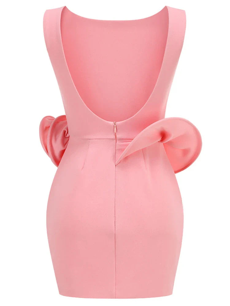 Large Ruffle Floral Backless Mini Dress – Sleeveless Bodycon Party Gown