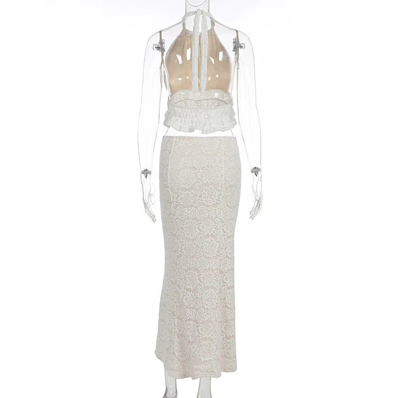 White Lace Halter Co-ord Set | Boho Summer 2-Piece Outfit