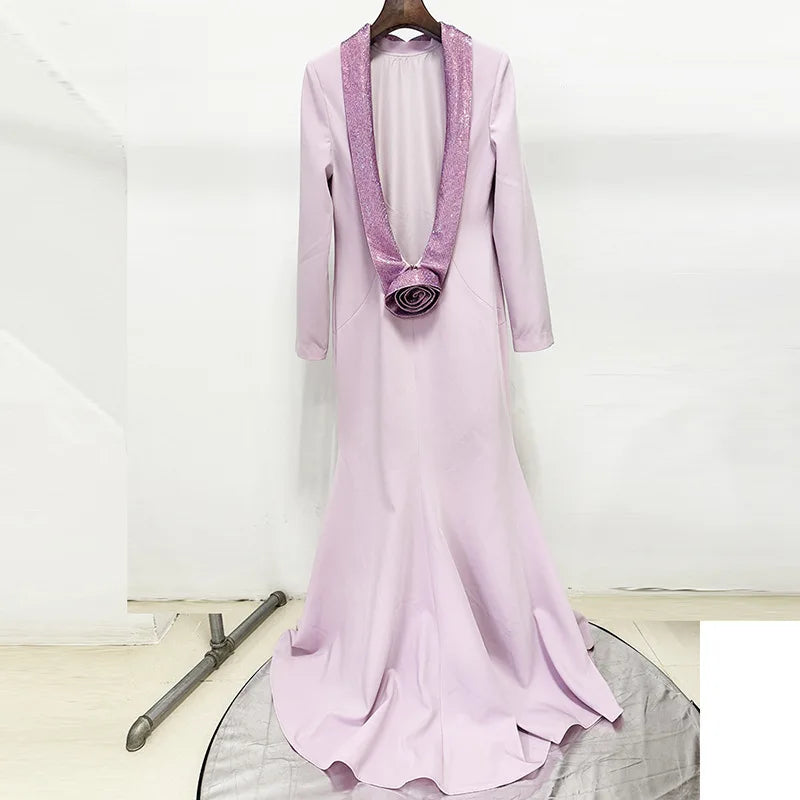 Light purple dress with a pink collar on a white background