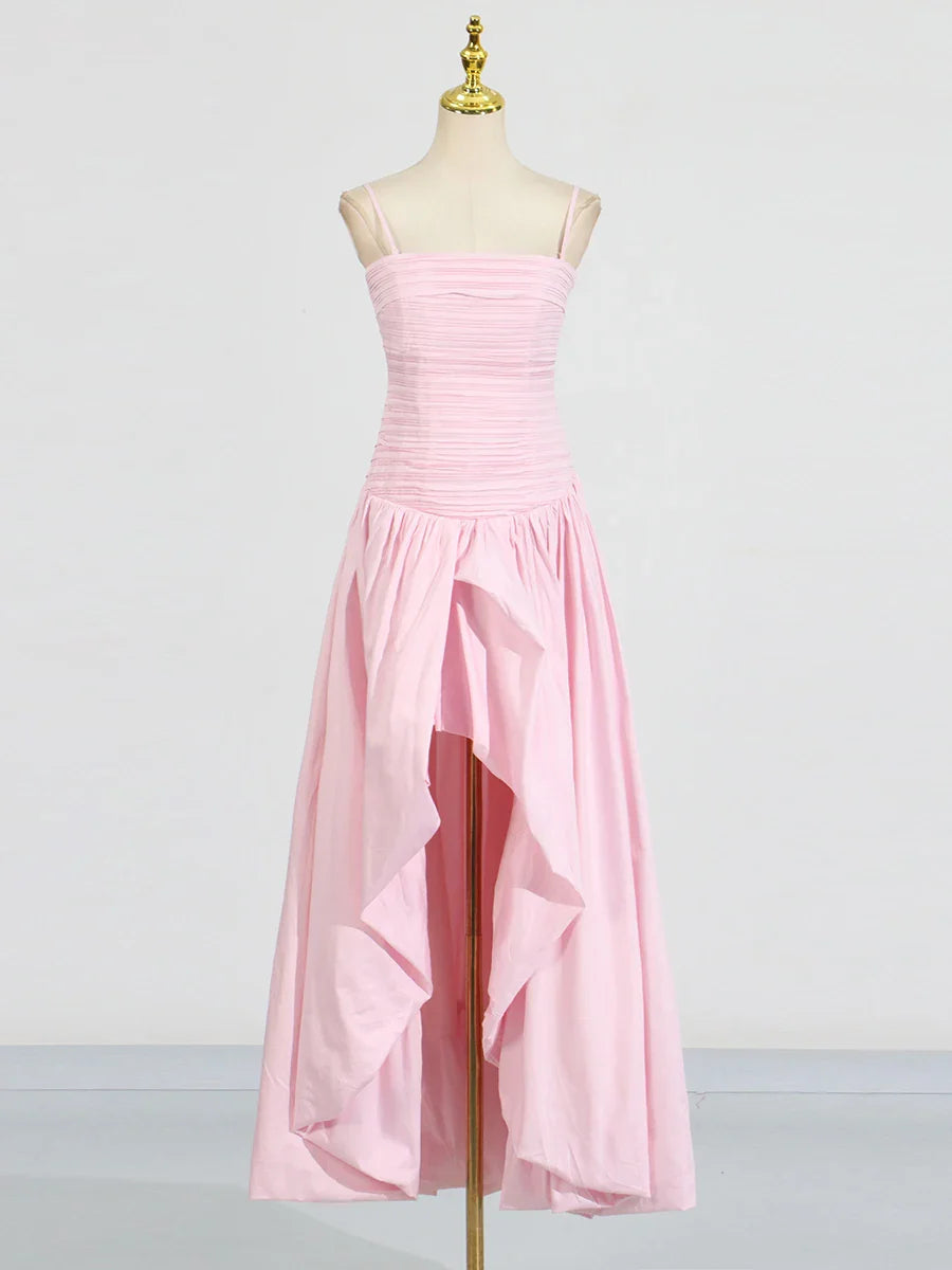 Strapless Puffs Dress – Ruched Bodice & High-Slit Elegance