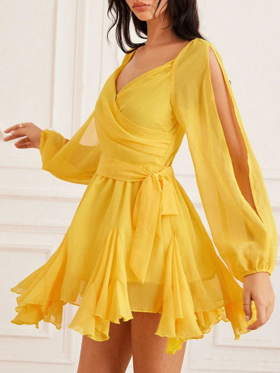 Yellow Ruffle Mini Dress | Long Sleeve A-Line for Summer Glow