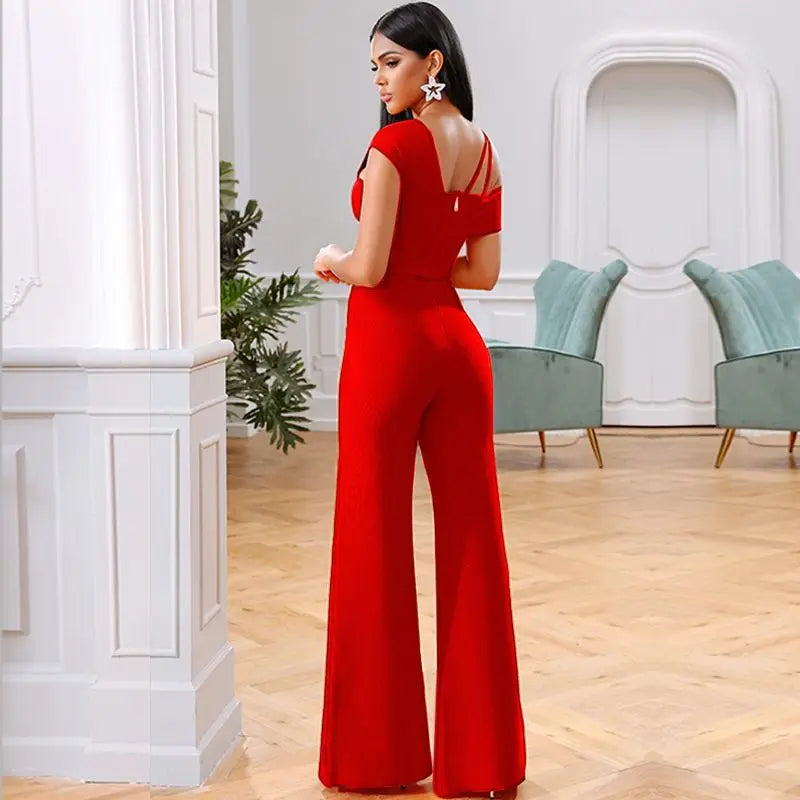 One-Shoulder Bodycon Bandage Jumpsuit - Elegant Overalls