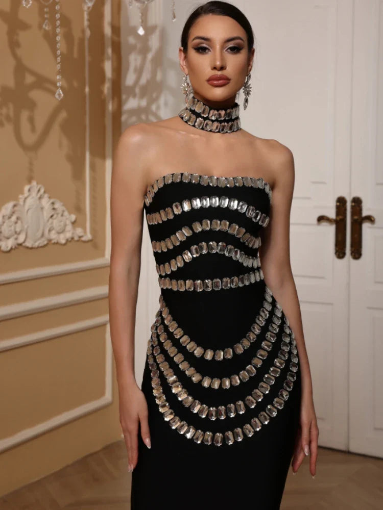 Black Strapless Beaded Maxi Dress – Elegant Gown