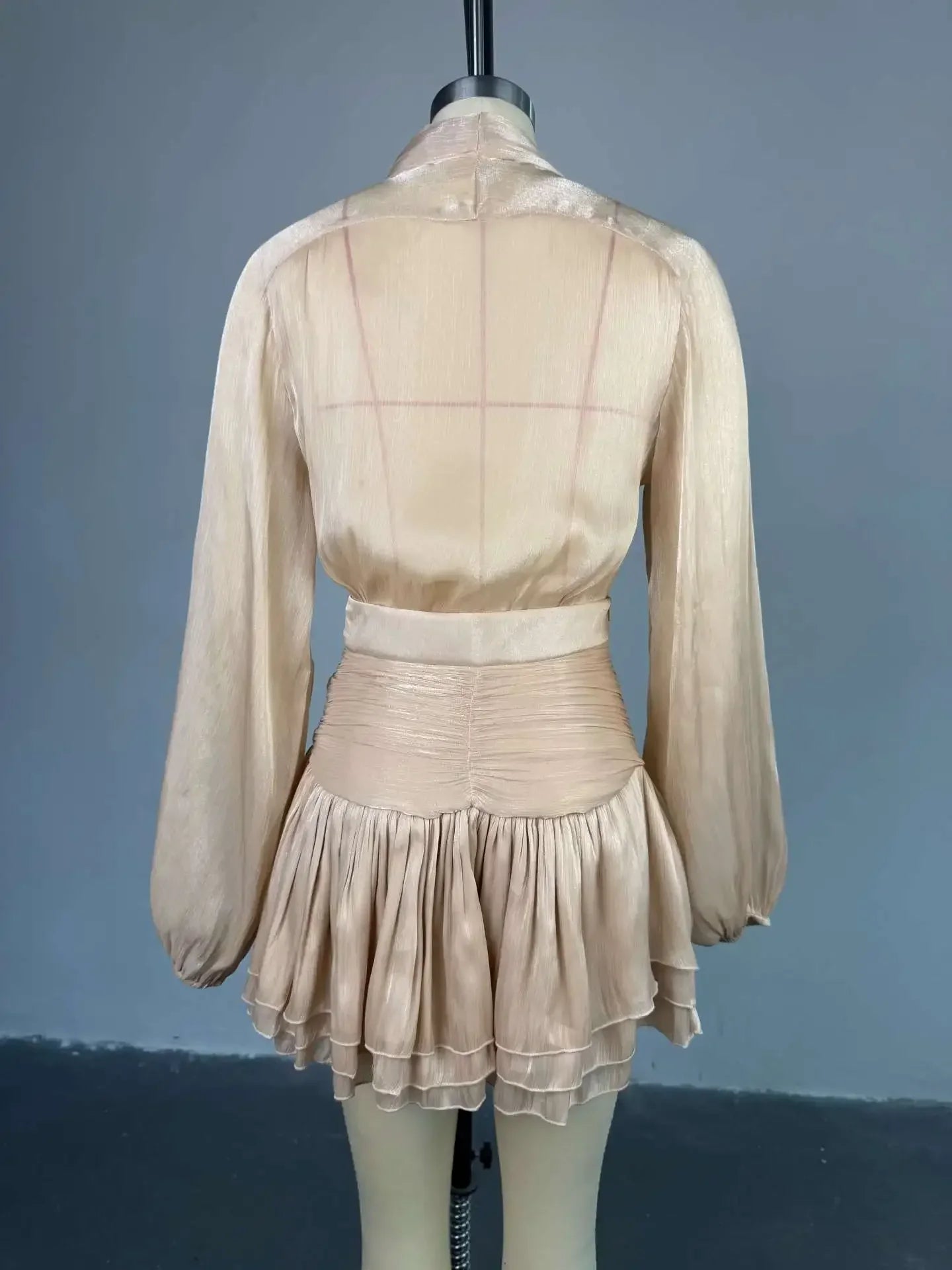 Bow High-Waisted Chiffon Two-Piece Dress Suit - See-Through Set