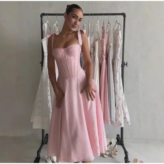 Pink Strap Maxi Dress - Chic Solid Summer Evening Party
