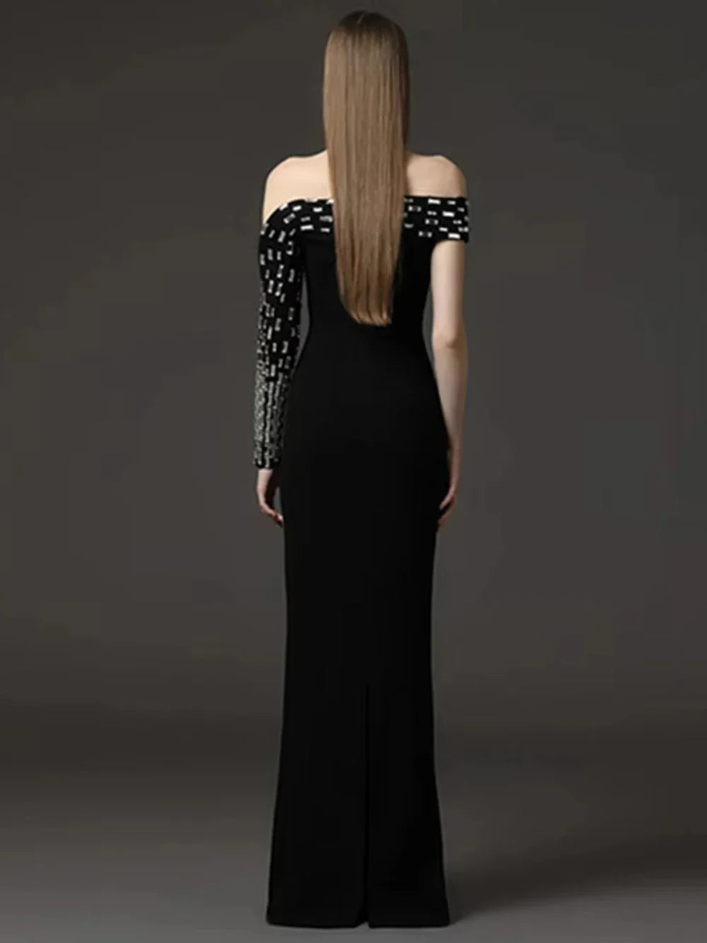 Elegant Crystal Embellished One-Shoulder Sheath Maxi Dress