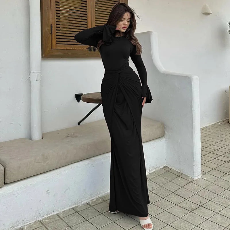 Chocolate Butterfly Sleeve Maxi Dress | Sculpted Pleat Waist