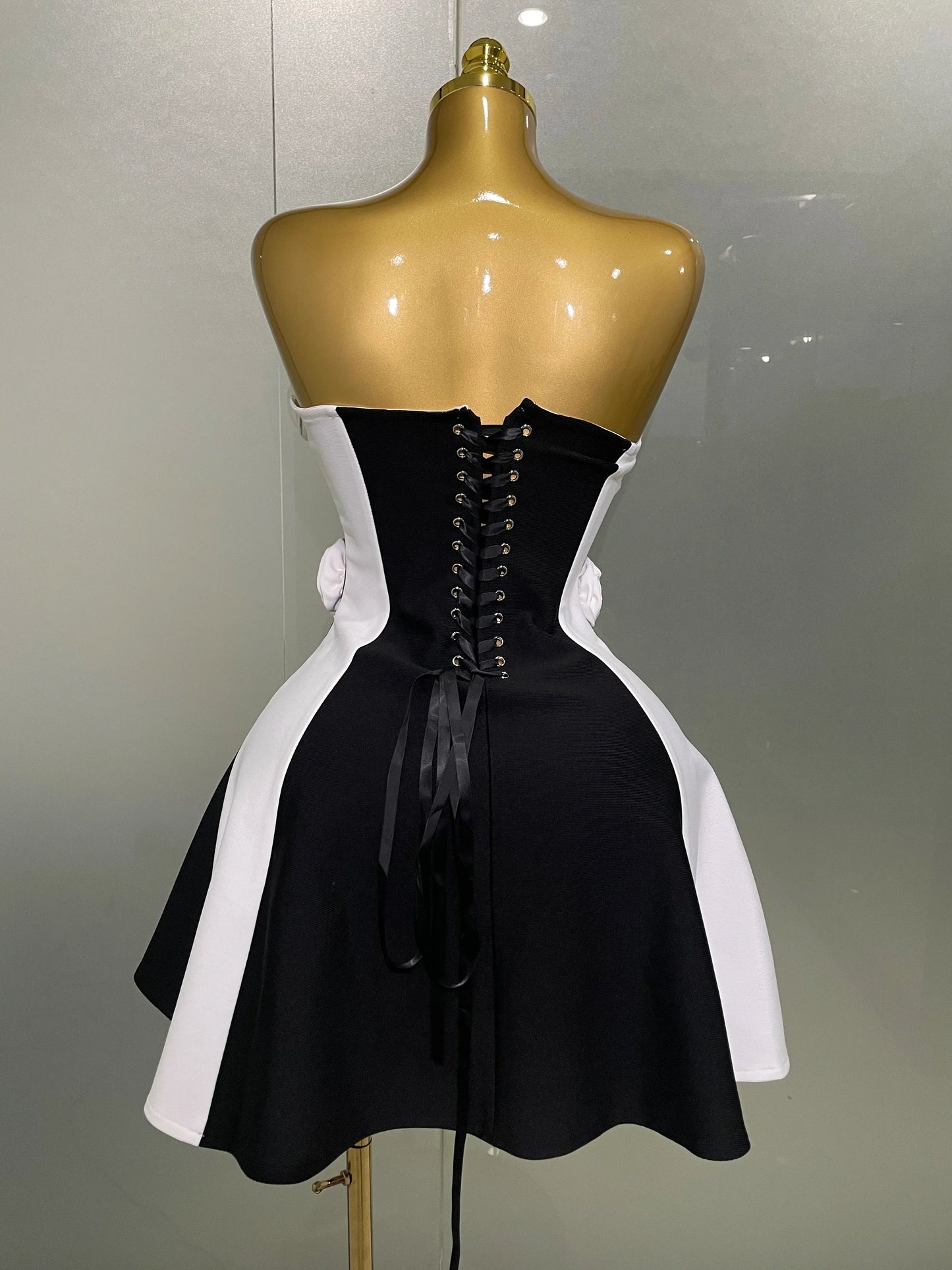 Black & White Flower Strapless Mini Dress