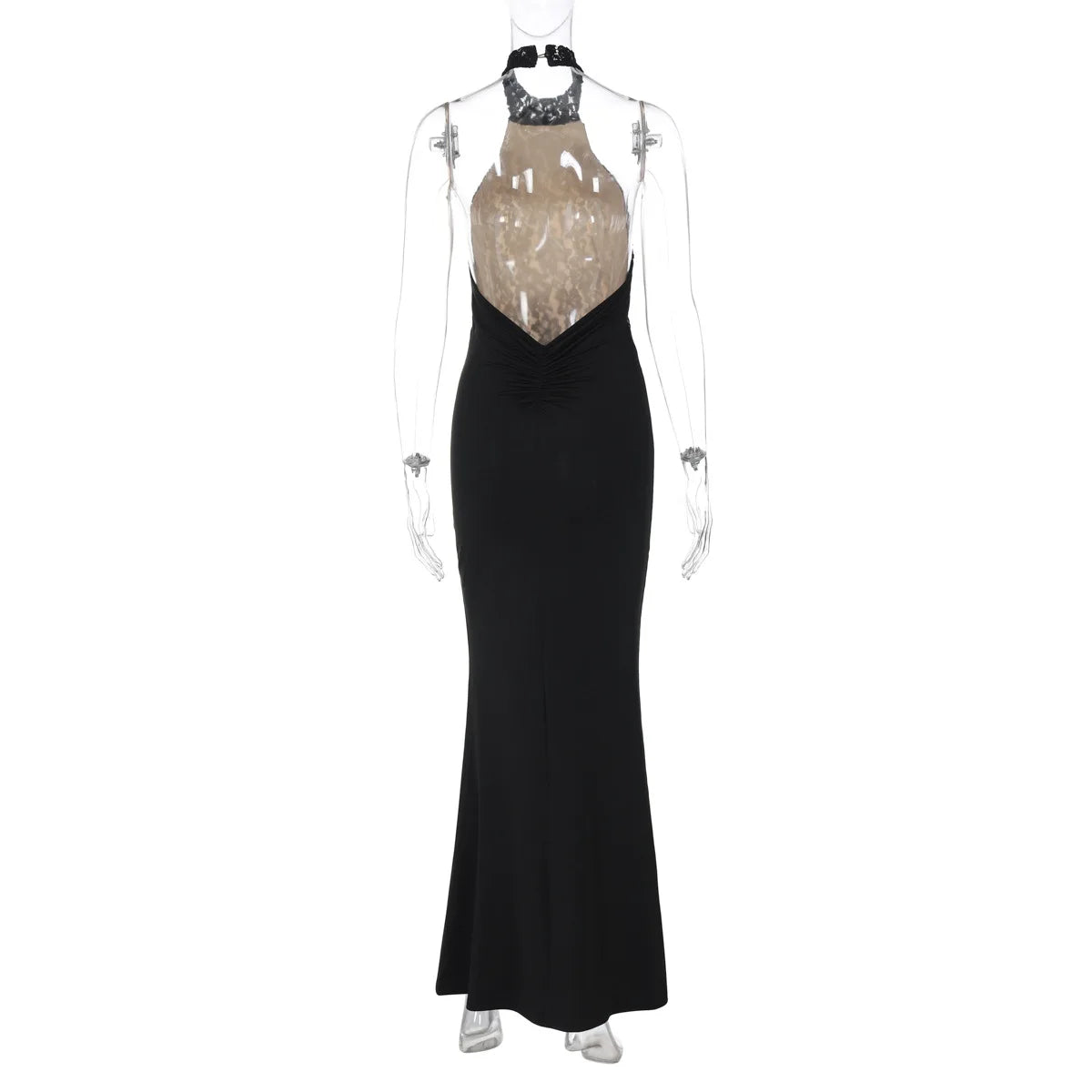 Lace Sculpted Maxi Dress | Backless Evening Elegance