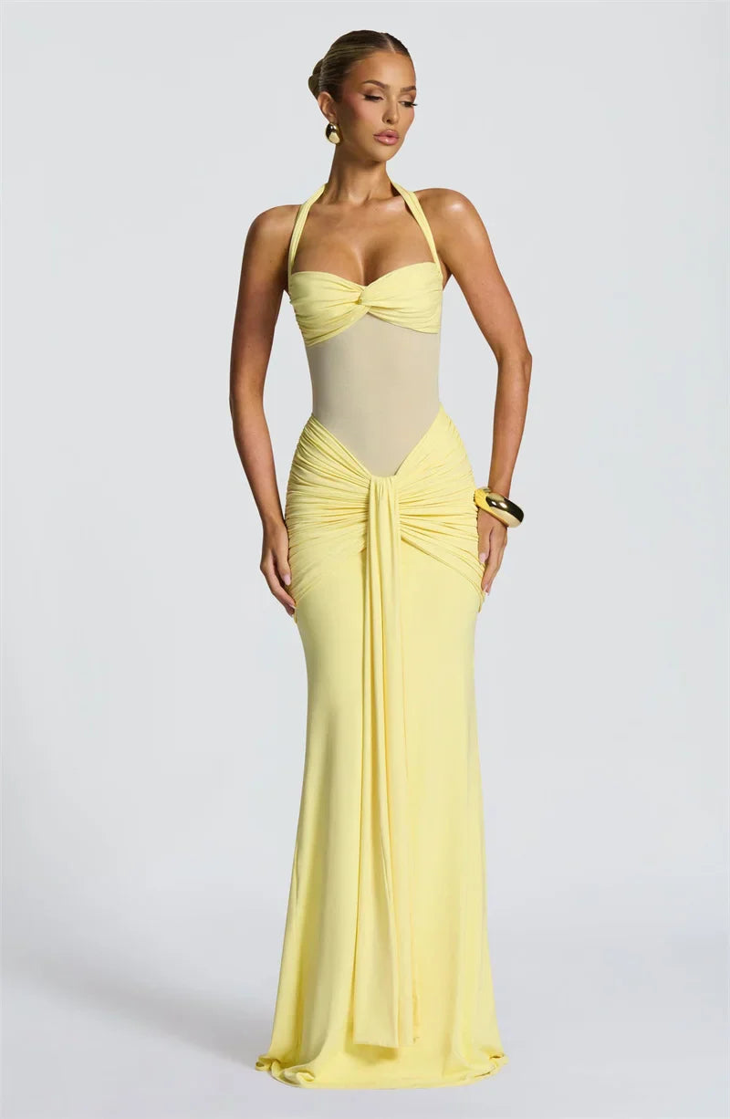 Halter Maxi Dress | Ruched Backless Club Gown