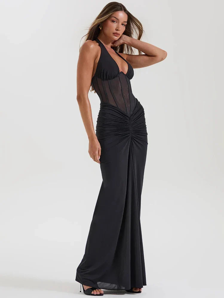 Halter V-Neck Backless Maxi Dress