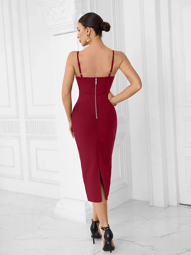 Black Beaded Midi Dress | Sparkling Slim-Fit Cocktail Look