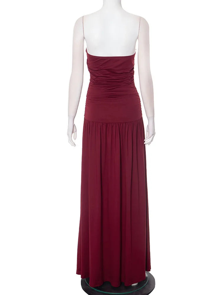 Burgundy Strapless Gown | Floor-Length Minimalist Evening Dress