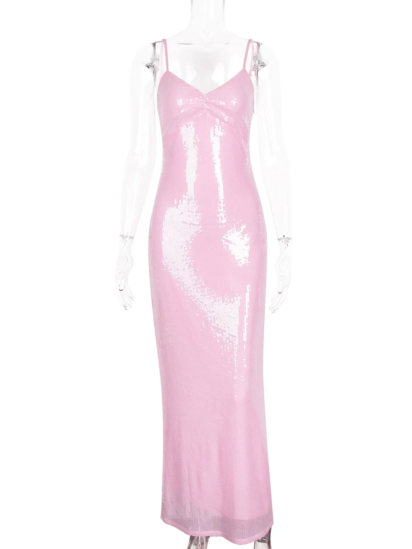 Blush Pink Sequin Gown | Satin Corset Slit Party Dress