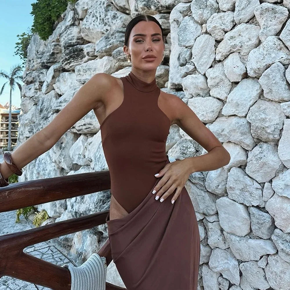 Black Sheath Maxi Dress | Sleek Hollow Out Summer Statement