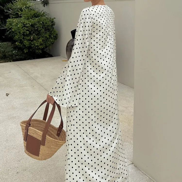 White Polka Dot Bow V-Neck Maxi Dress