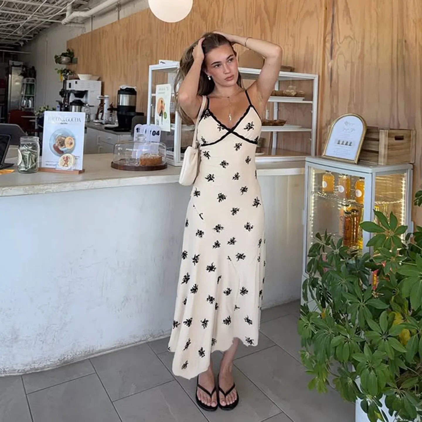 Summer Lace Print A-Line Dress | Sleeveless V-Neck Camisole