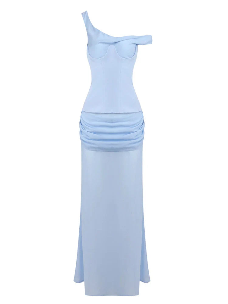 Light blue one-shoulder dress