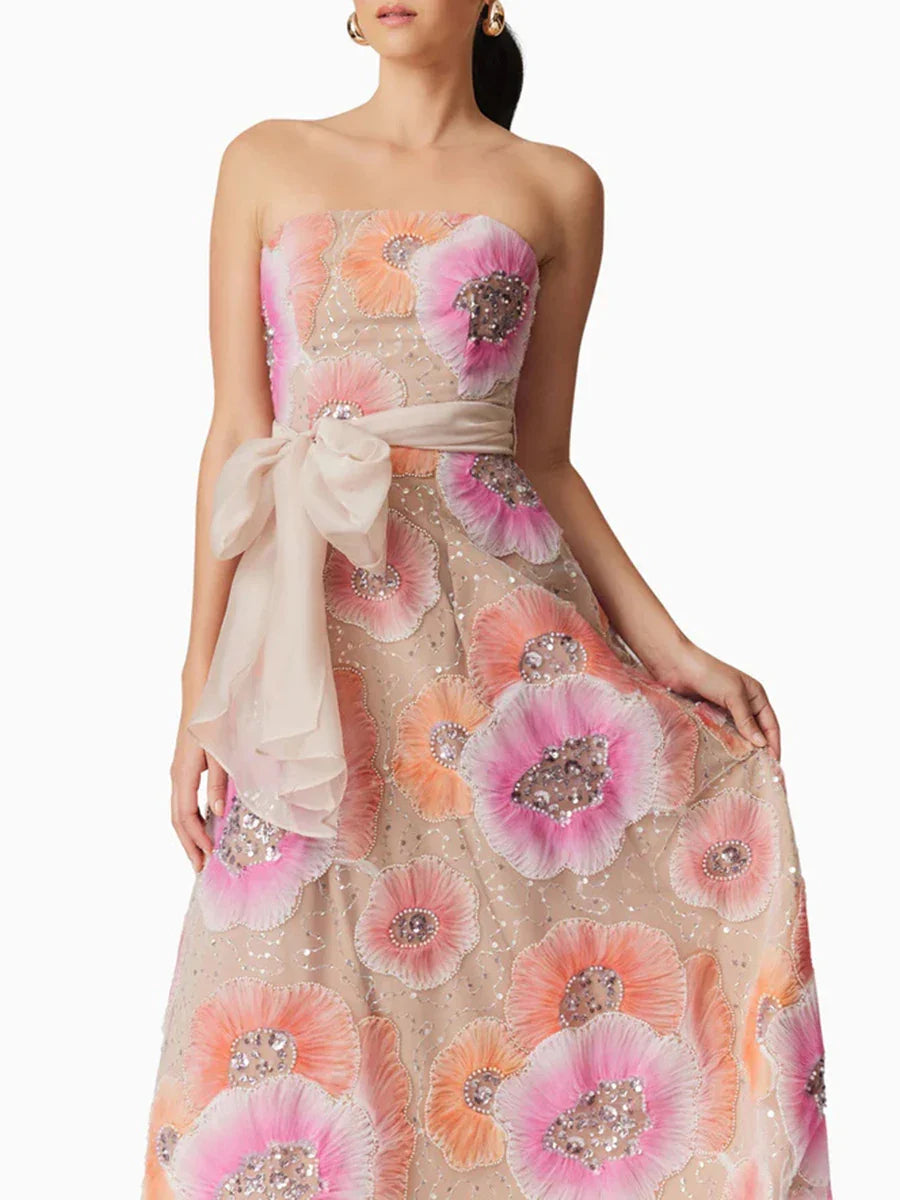 Vintage Strapless A-Line Knee-Length Dress | Orangepink
